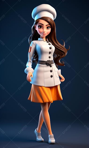 Personagem de desenho animado de chef de cozinha mulher 3d