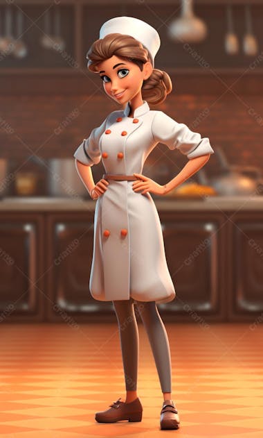 Personagem de desenho animado de chef de cozinha mulher 3d