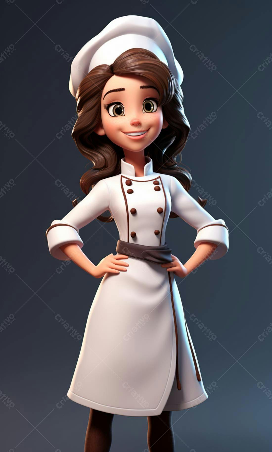 Chef feminina animada uniforme branco