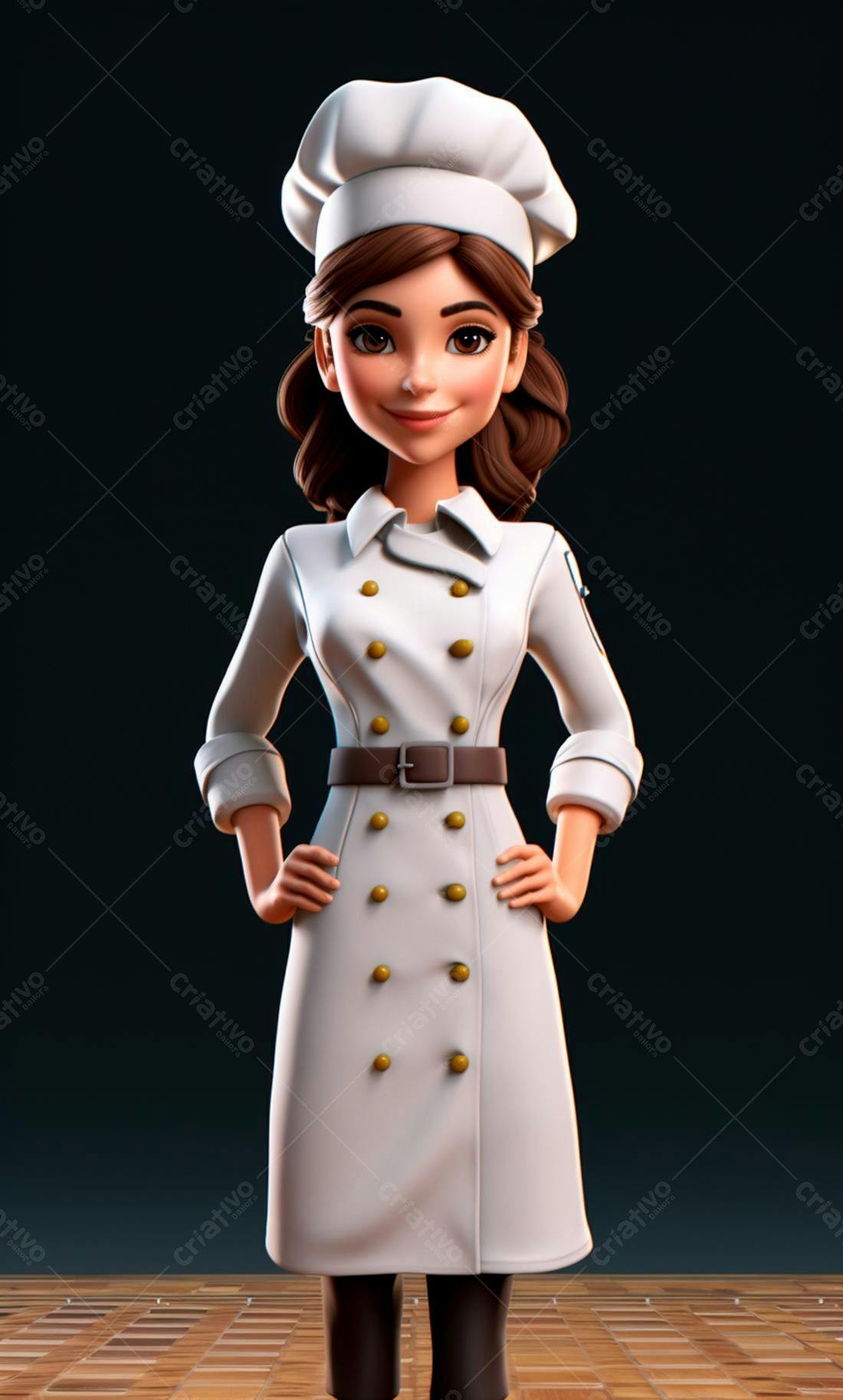 Chef feminina animada uniforme branco