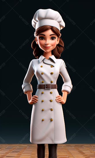 Personagem de desenho animado de chef de cozinha mulher 3d