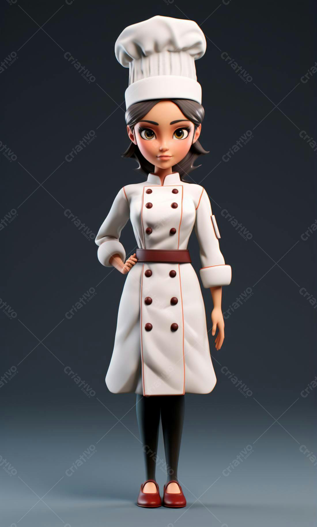 Chef feminina animada uniforme branco