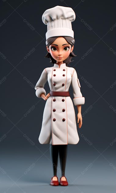 Personagem de desenho animado de chef de cozinha mulher 3d