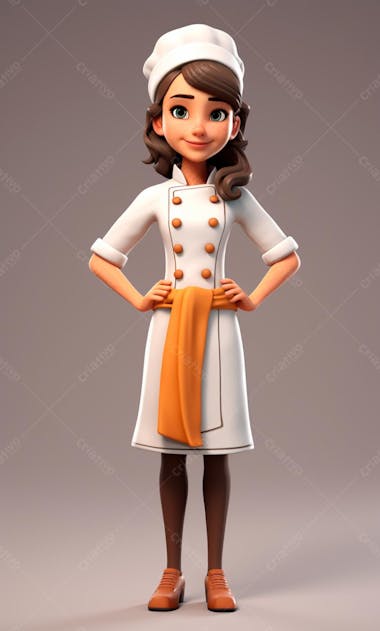 Personagem de desenho animado de chef de cozinha mulher 3d