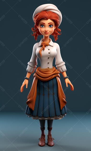 Personagem de desenho animado de chef de cozinha mulher 3d