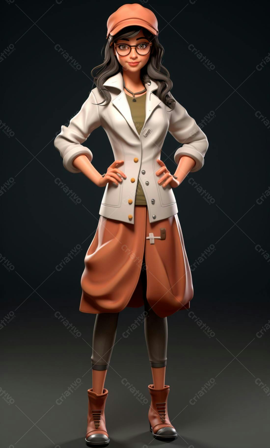 Menina animada com óculos e roupa marrom