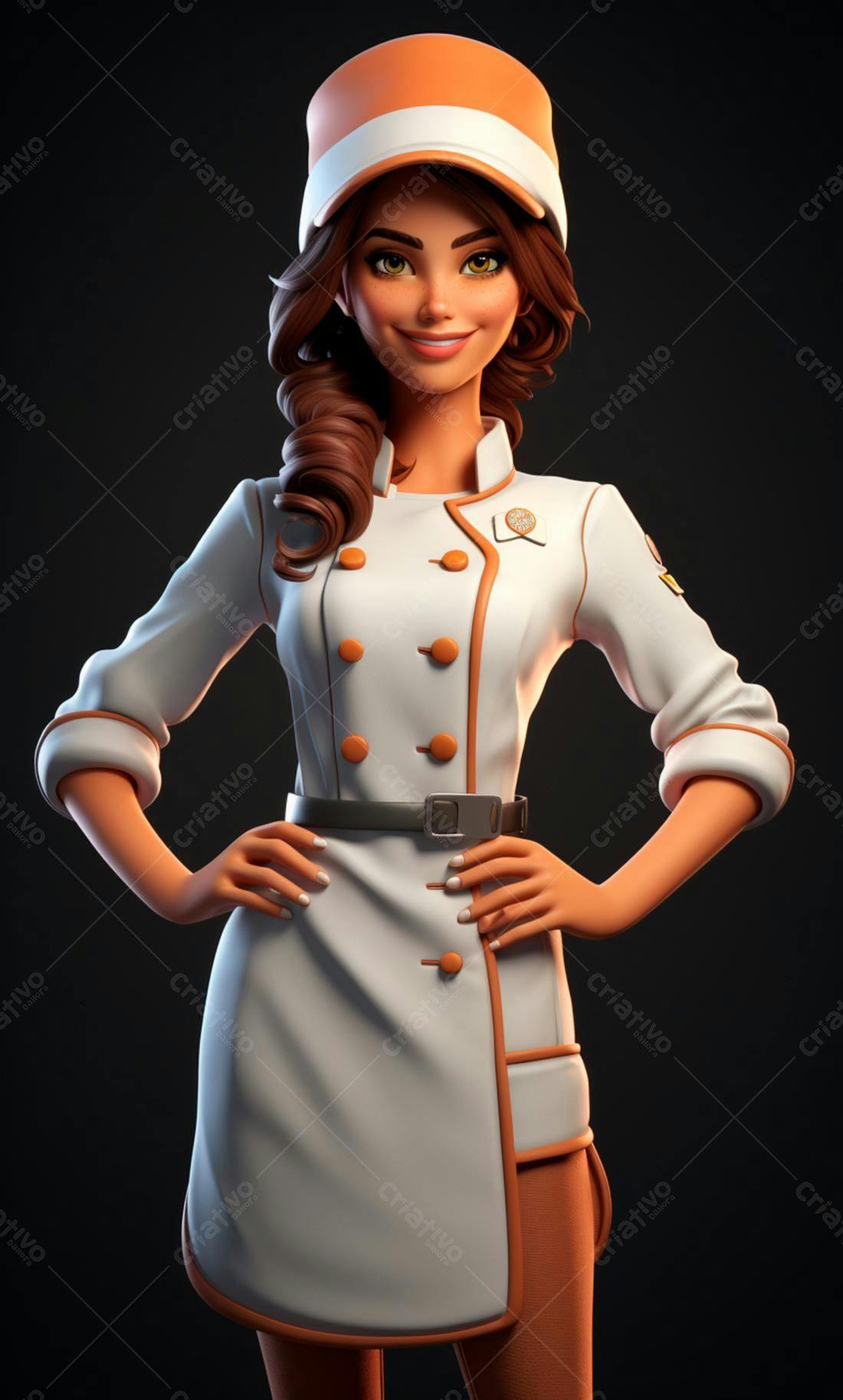 Chef feminina desenho animado sorriso uniforme