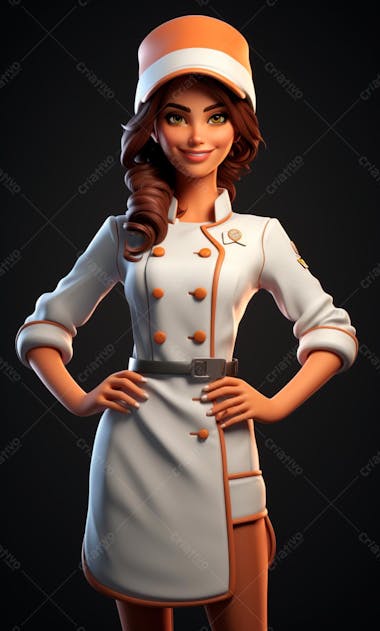 Personagem de desenho animado de chef de cozinha mulher 3d