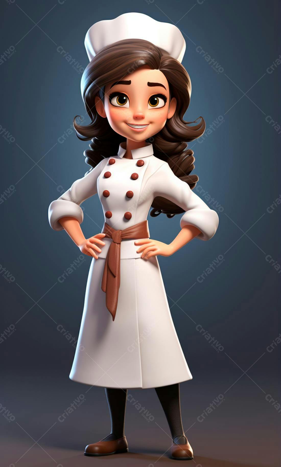 Chef feminina animada uniforme branco