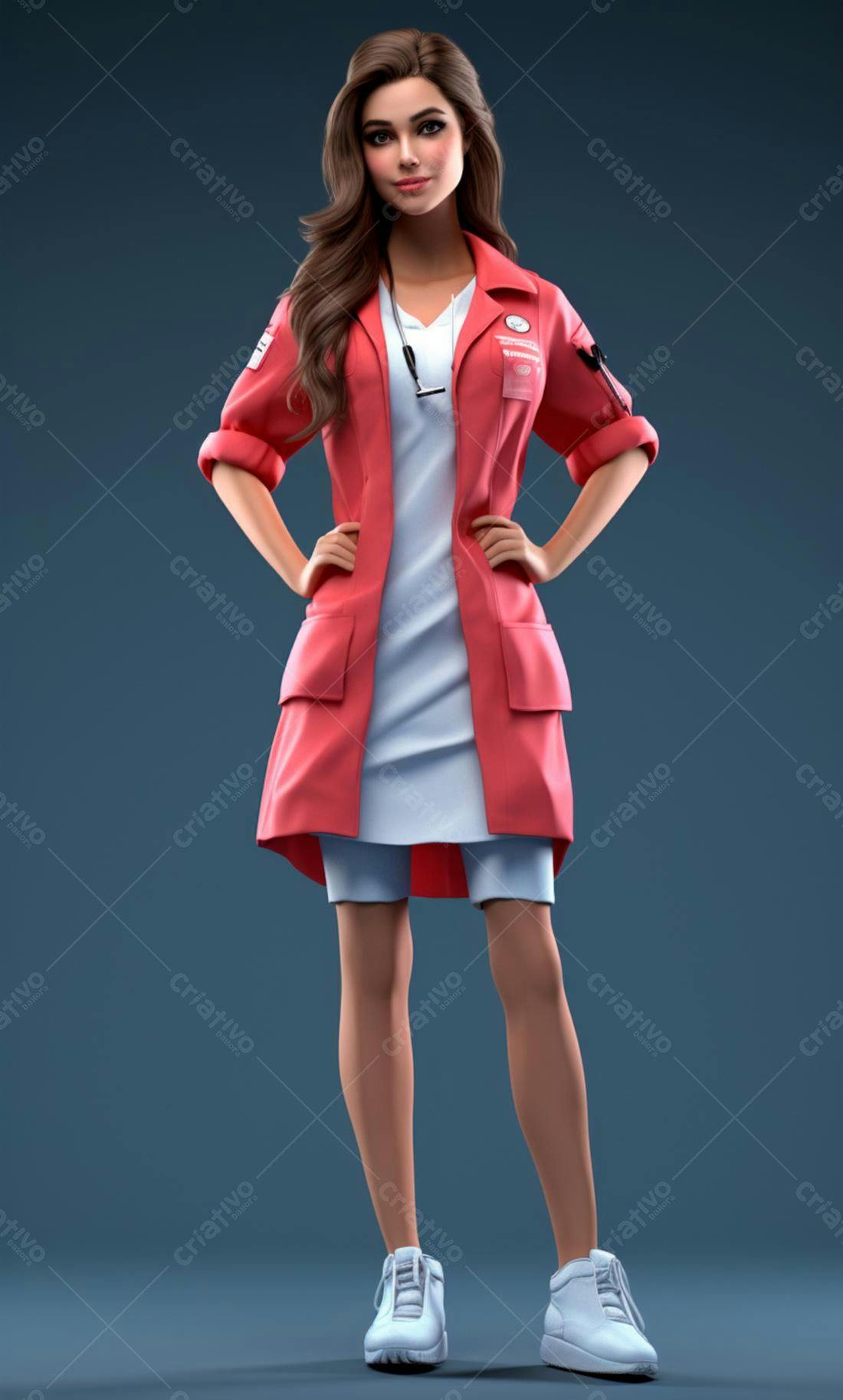 Médica confiante em uniforme rosa
