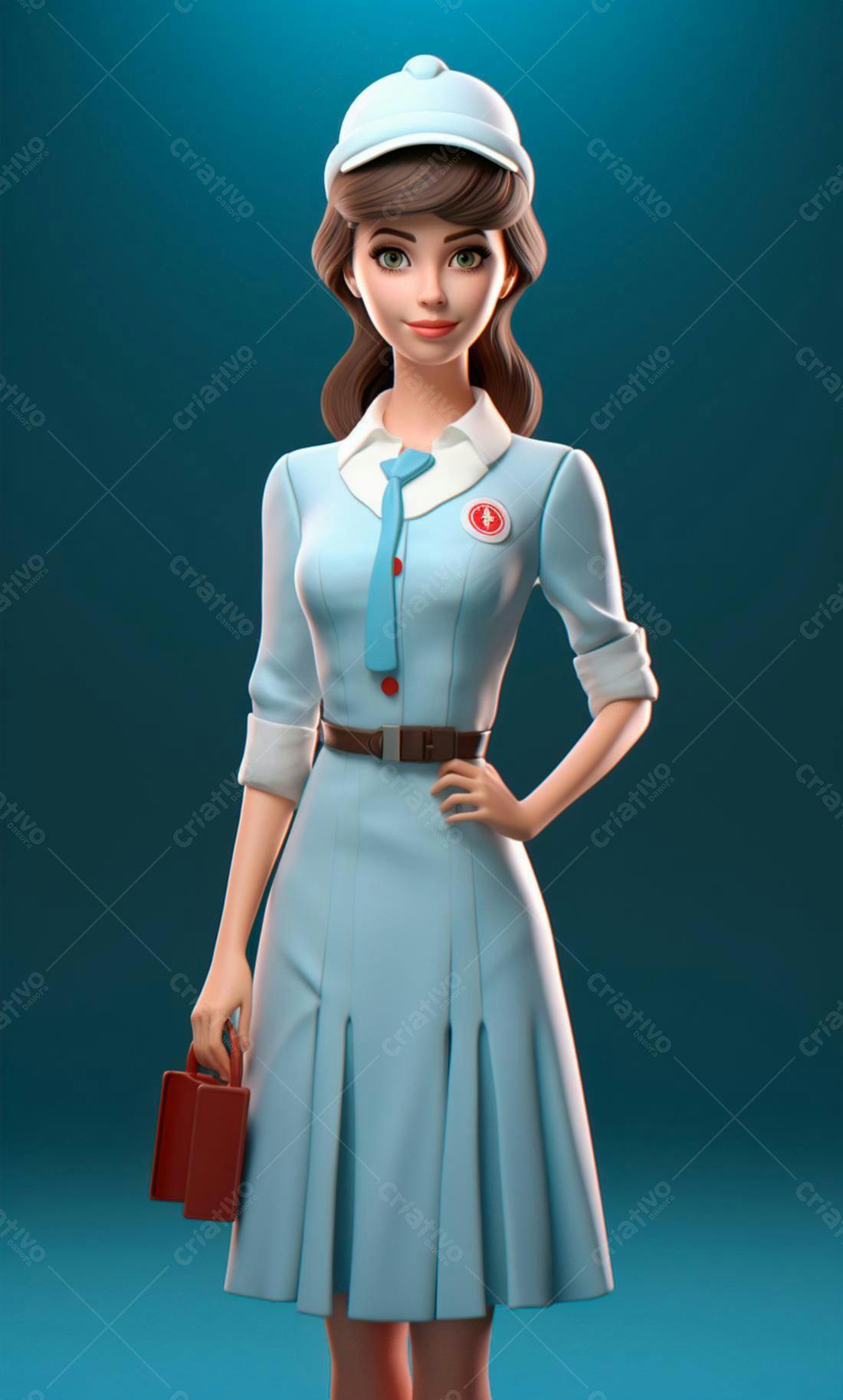 Mulher animada em vestido azul claro