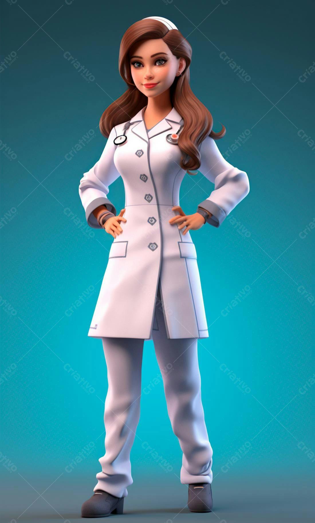 Médica animada em uniforme branco