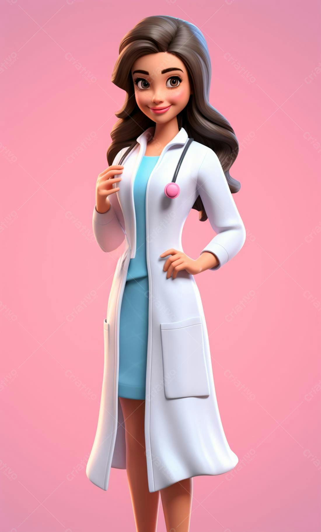 Médica animada sorriso fundo rosa