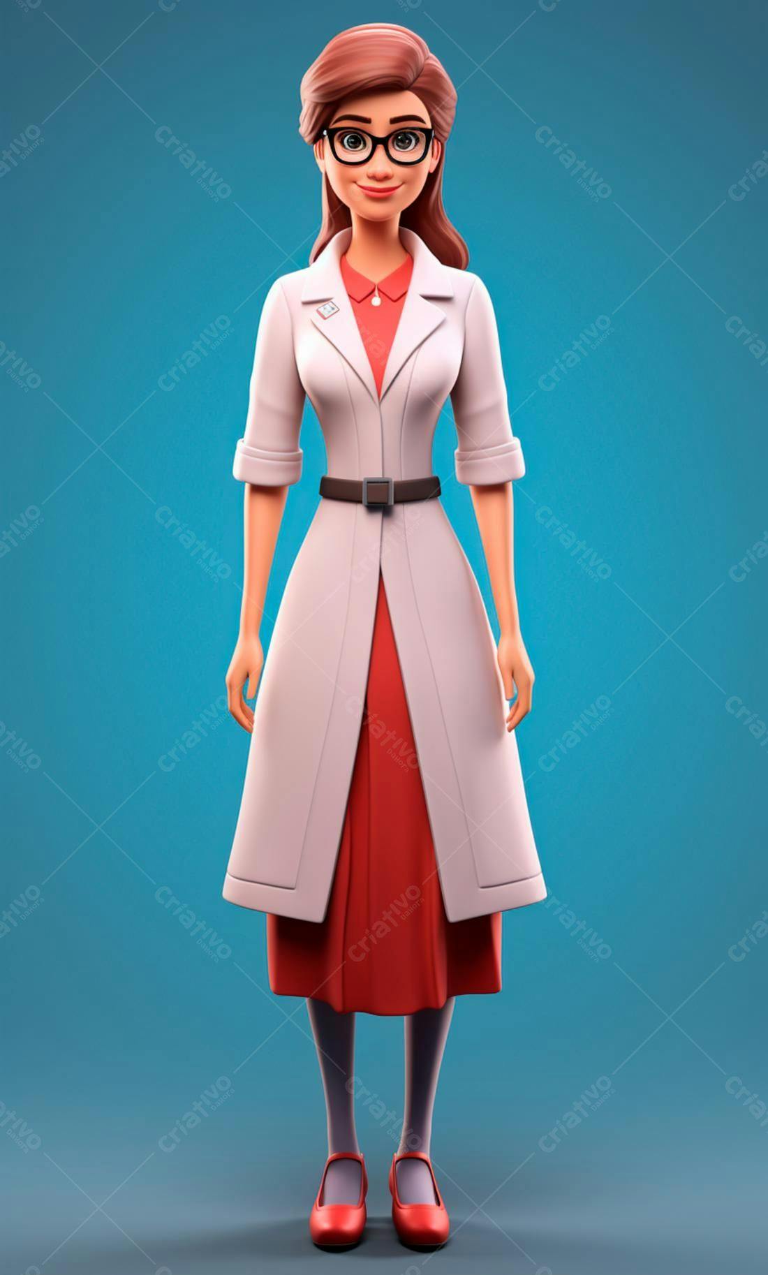 Médica animada em fundo azul