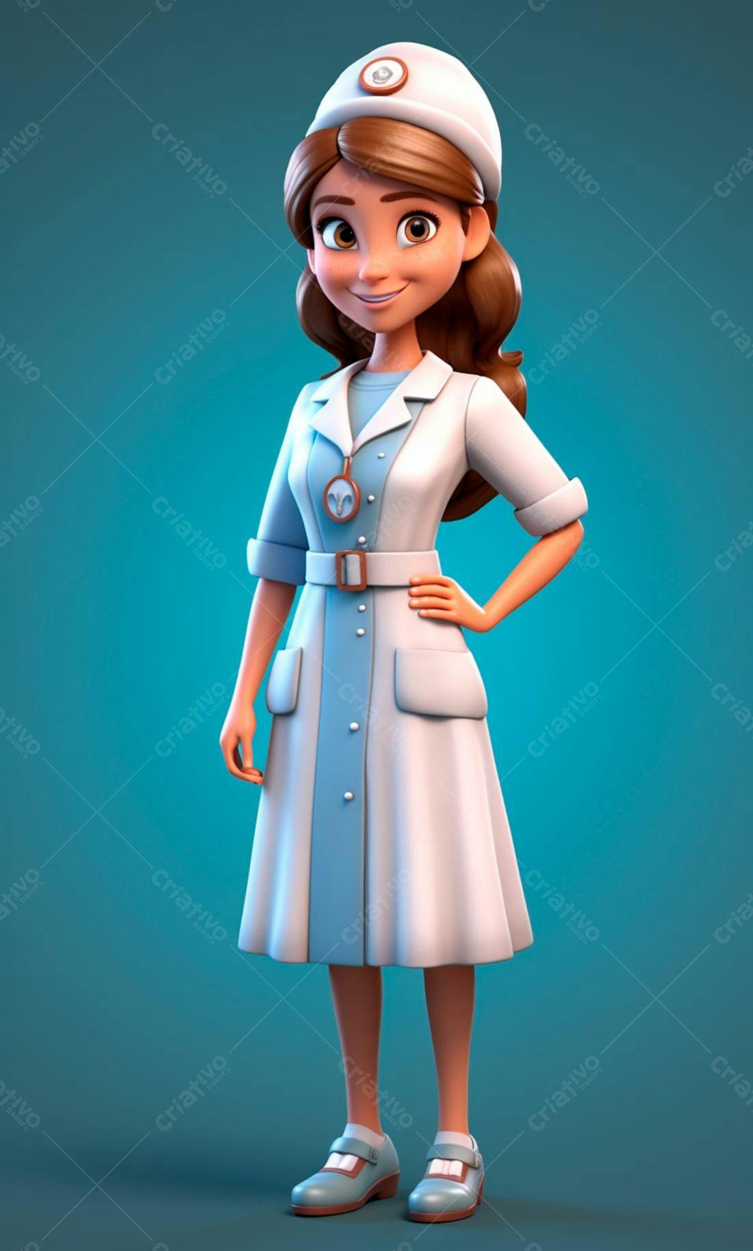 Médica animada sorrindo fundo azul