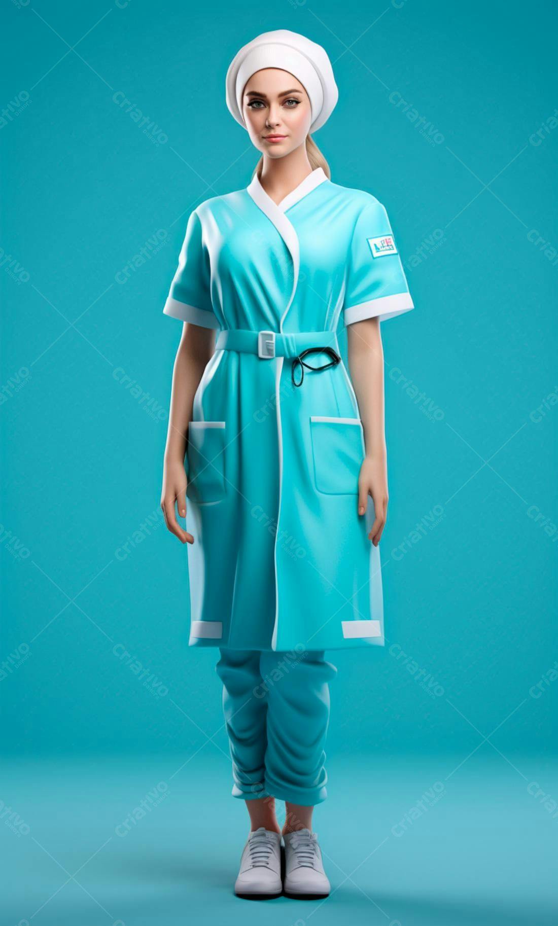 Enfermeira uniforme azul claro fundo azul