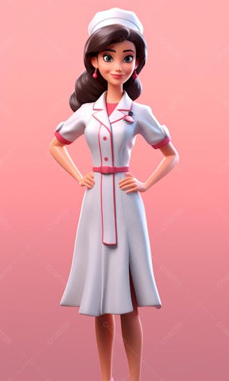 Personagem de enfermeira desenho animado 3d