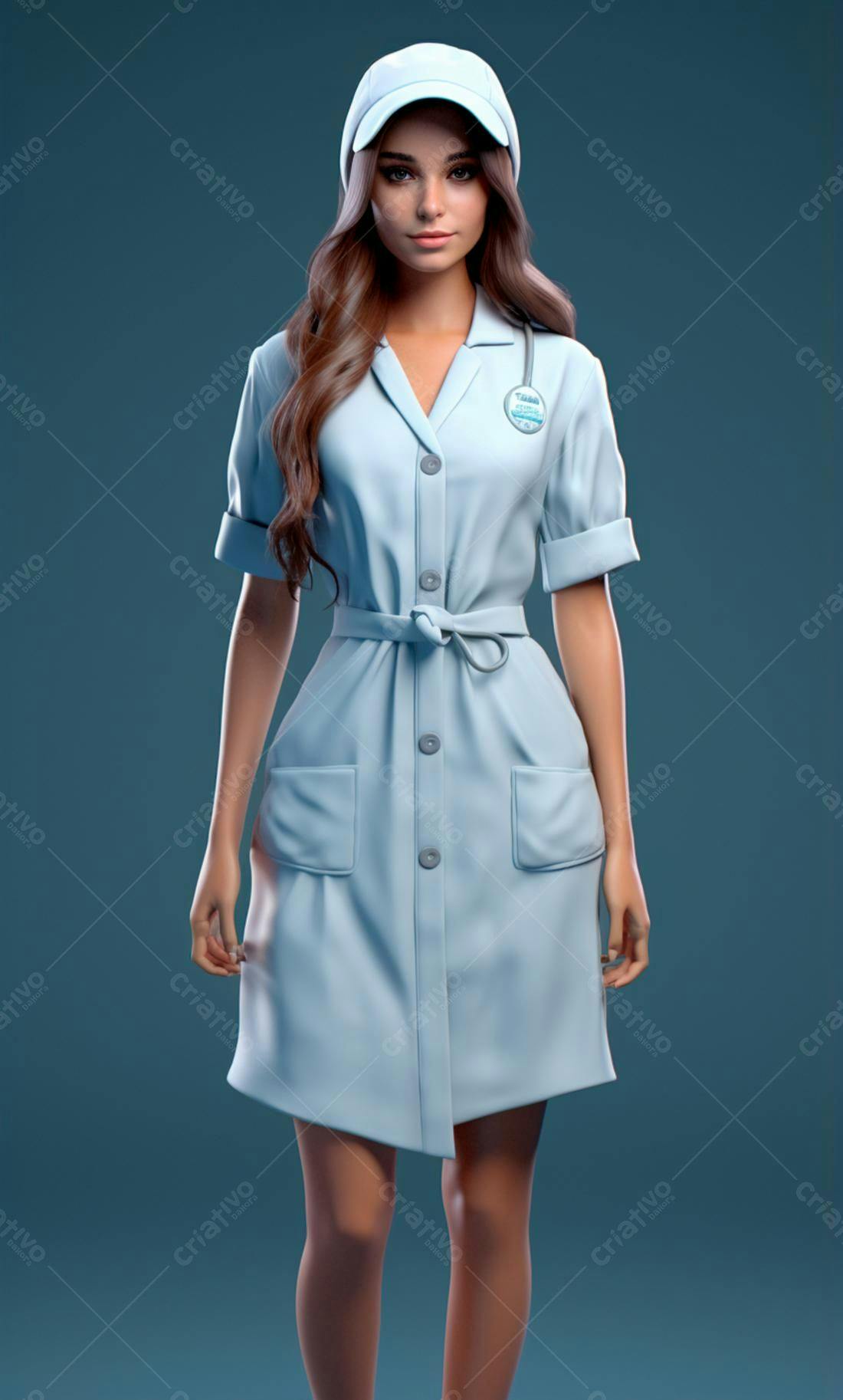 Enfermeira jovem em uniforme azul claro