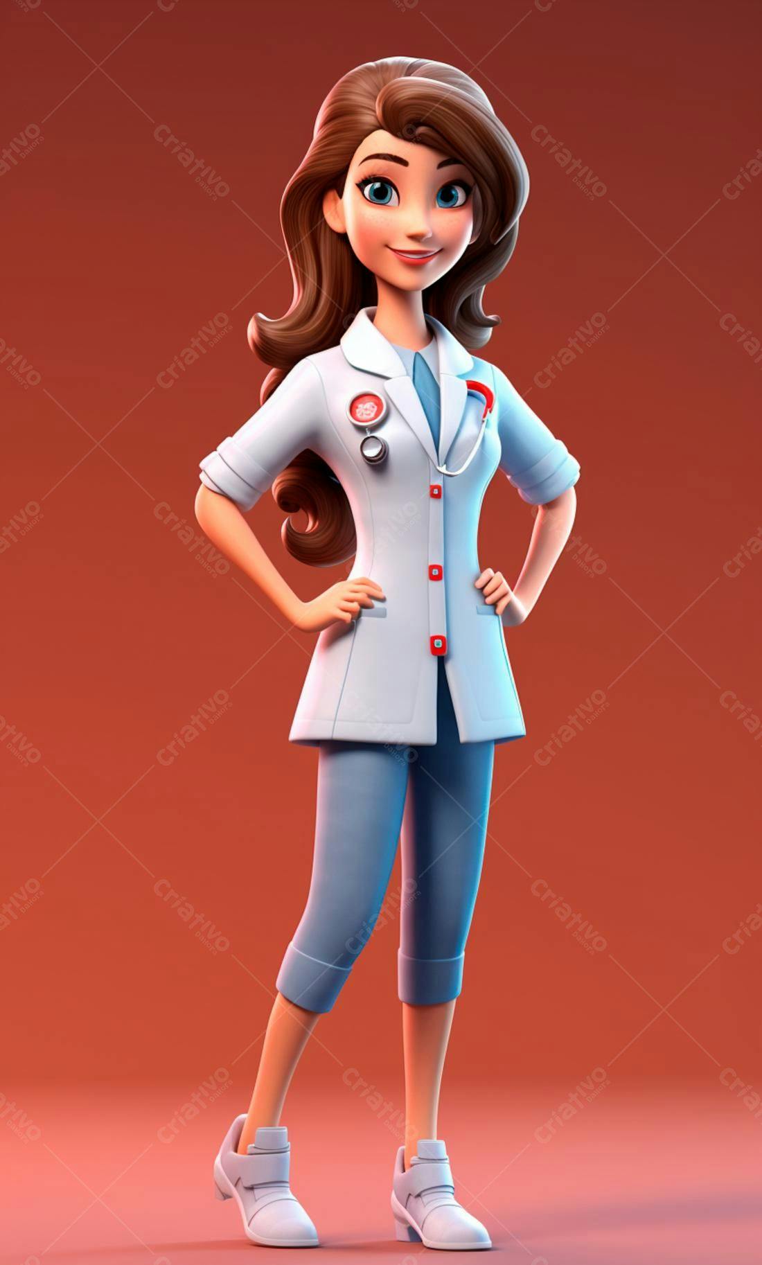 Médica animada sorrindo fundo vermelho