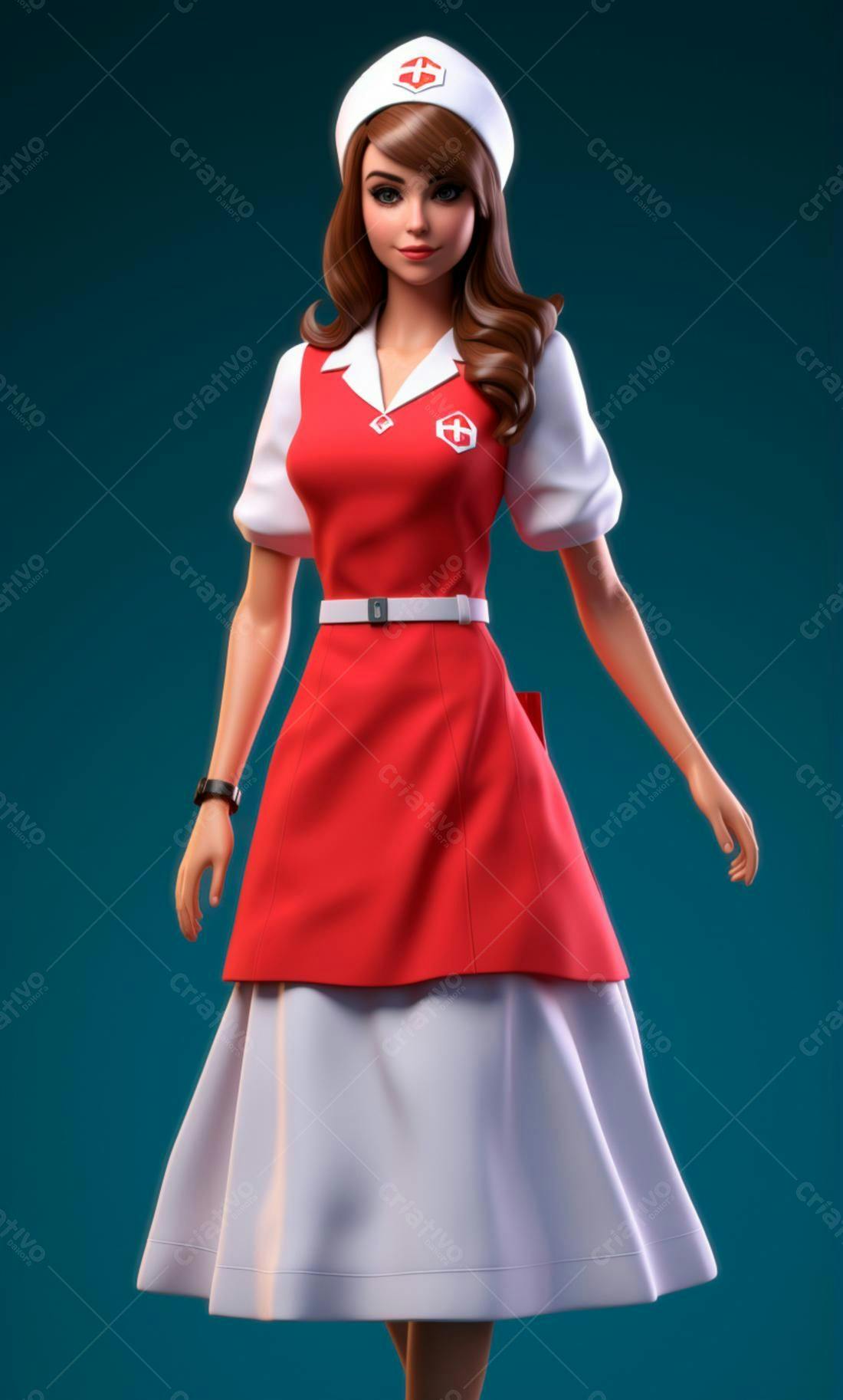 Enfermeira estilo vintage vermelho e branco