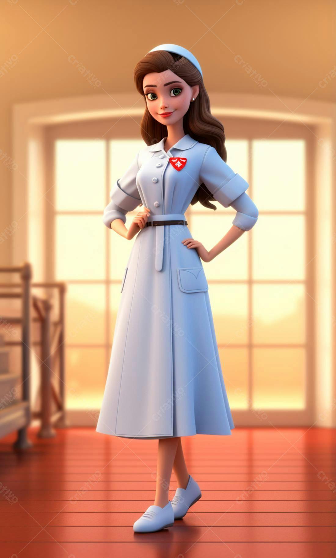 Enfermeira animada em uniforme azul claro