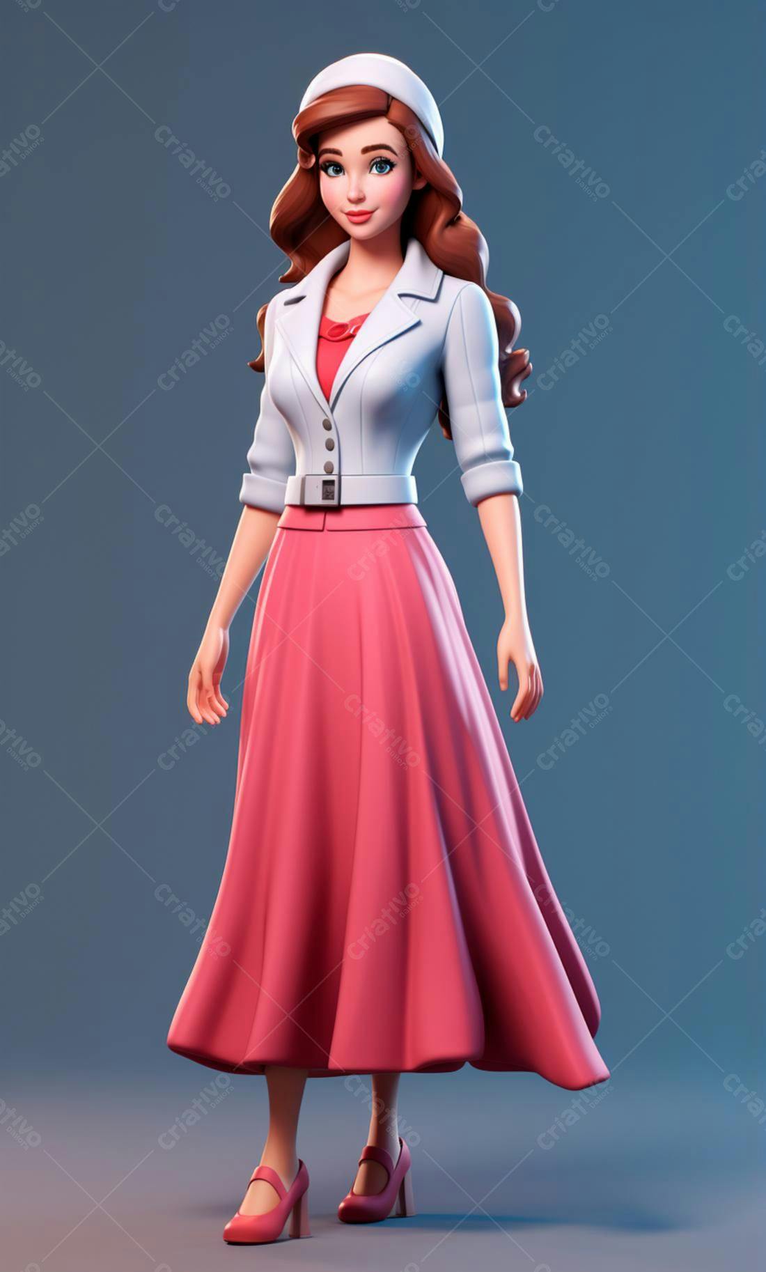 Modelo 3D Mulher Rosa e Branco anos 50