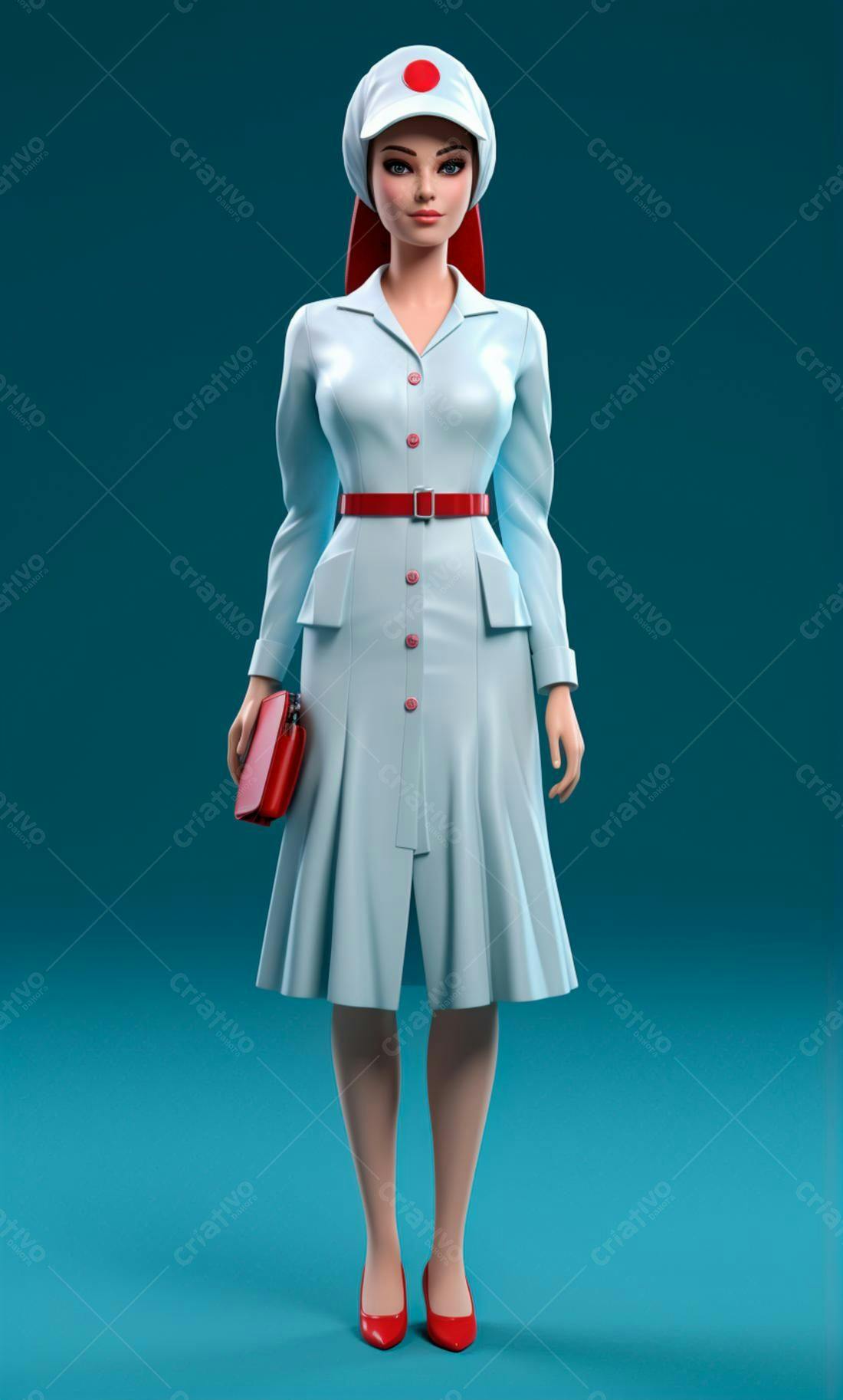 Enfermeira estilo vintage azul e vermelho