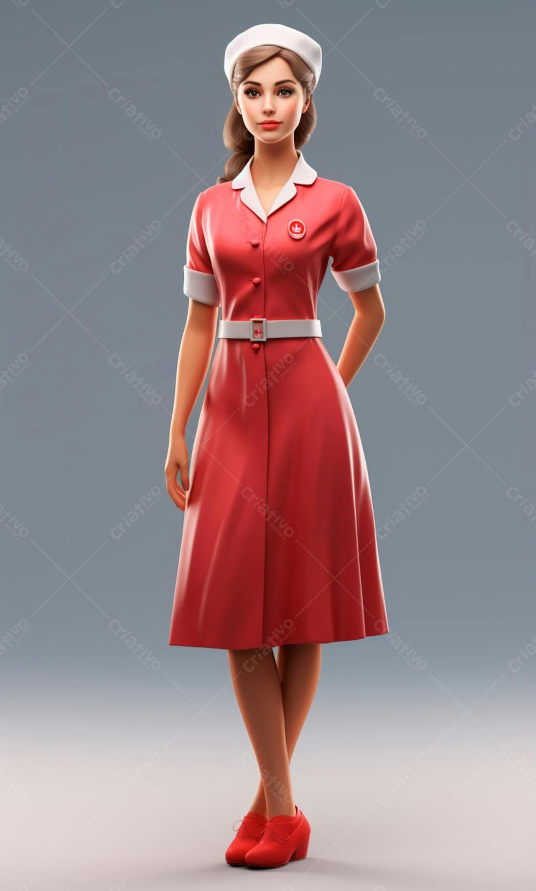 Enfermeira retrô em vestido vermelho