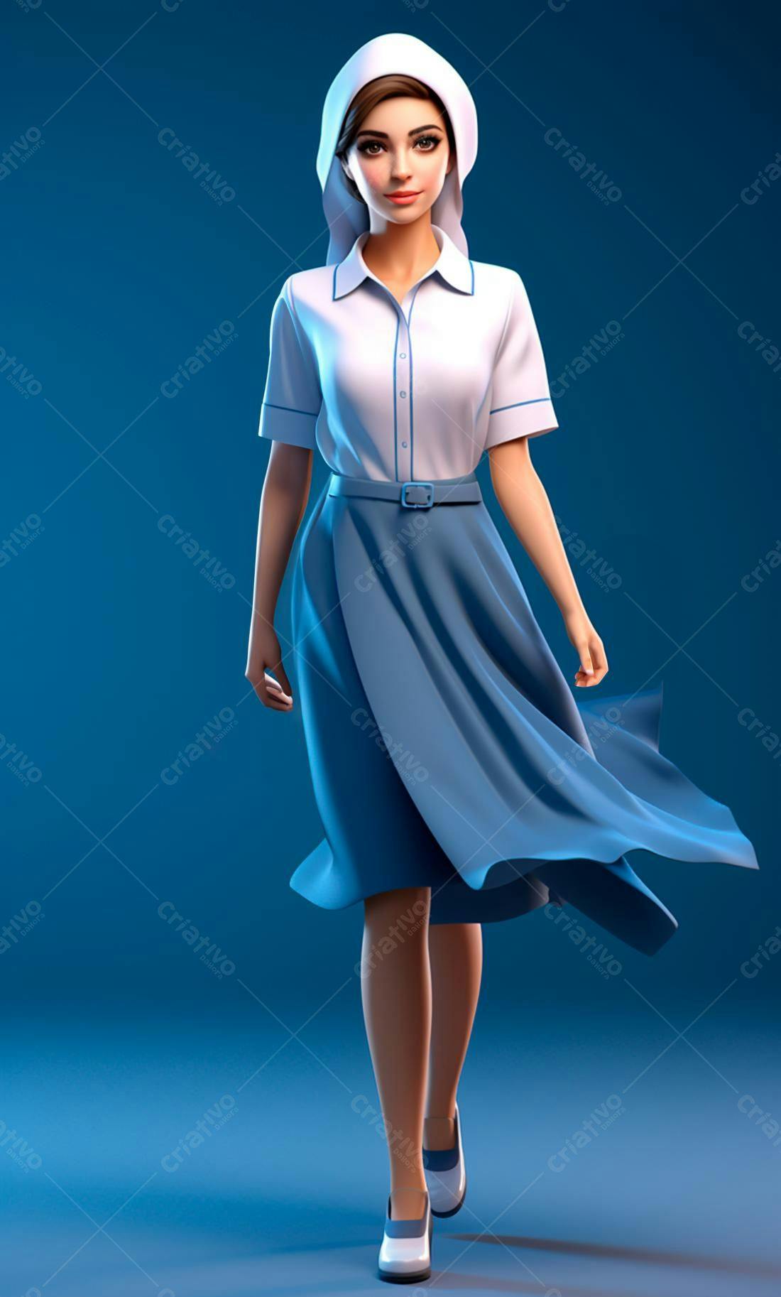 Enfermeira estilo vintage azul e branco