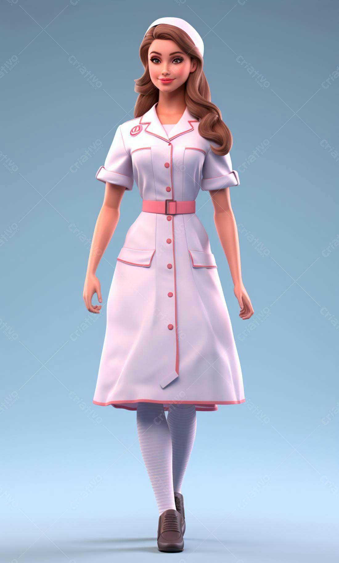 Enfermeira retrô estilo anos 50 em uniforme rosa