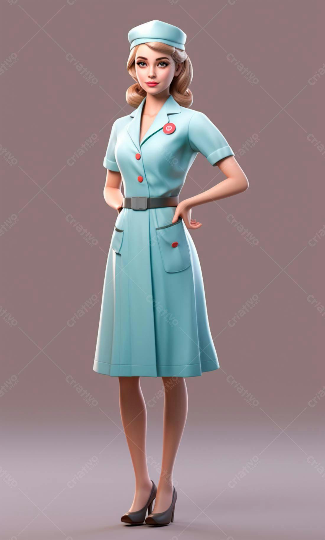 Enfermeira retrô em vestido azul claro
