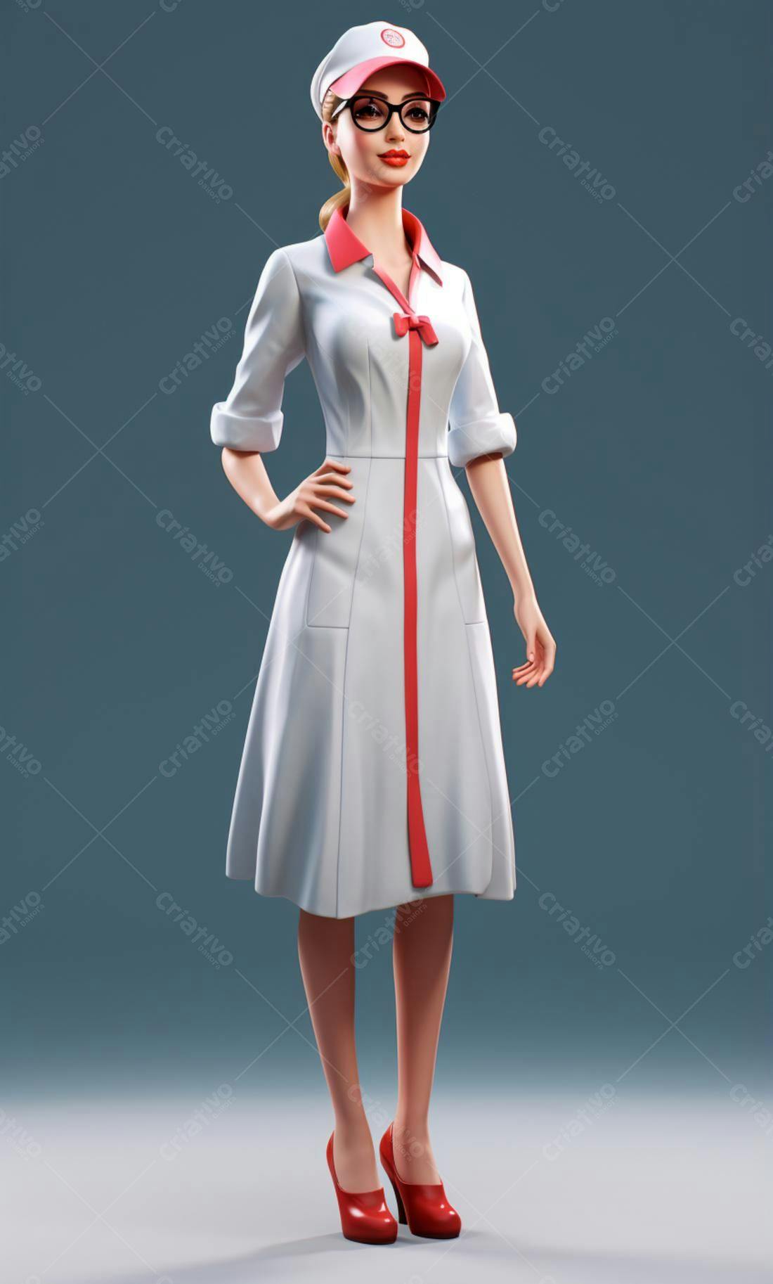 Atendente sorrindo uniforme branco e vermelho