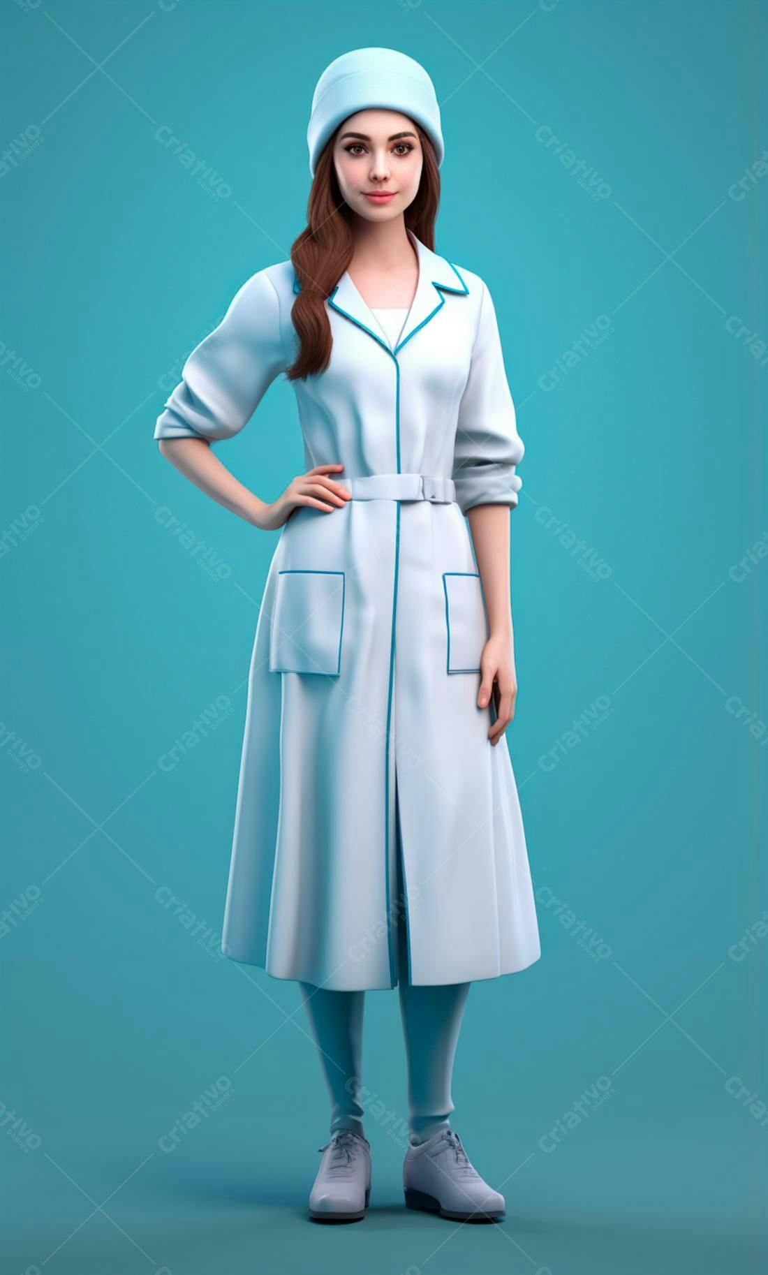 Médica sorridente em fundo azul claro