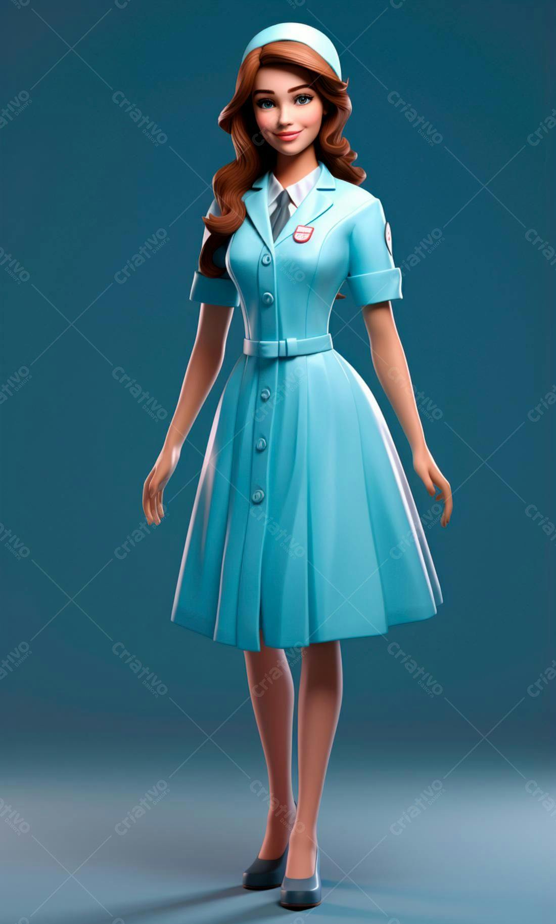 Enfermeira animada em vestido azul claro