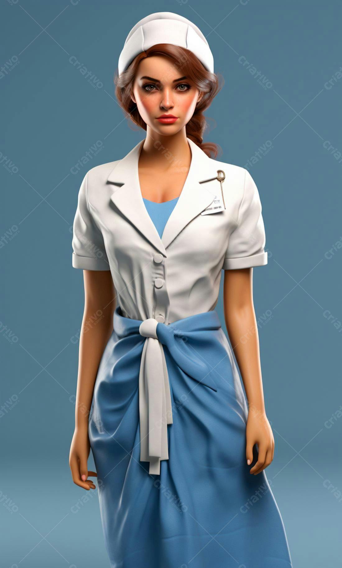 Enfermeira jovem uniforme branco e azul