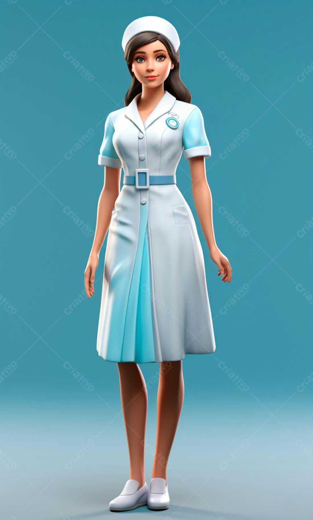 Enfermeira desenho animado uniforme azul claro