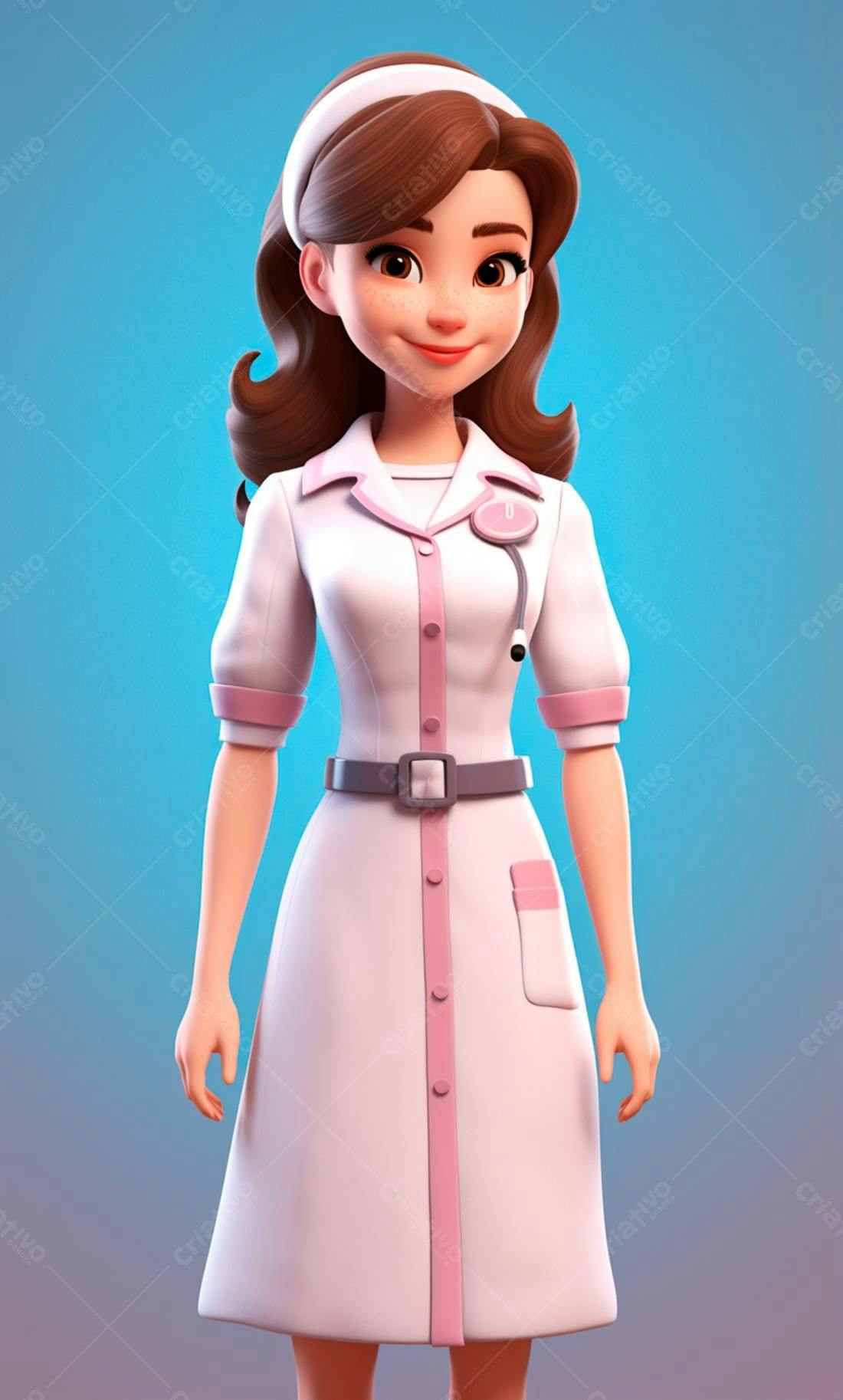 Enfermeira animada estilo retrô cores rosa e branco