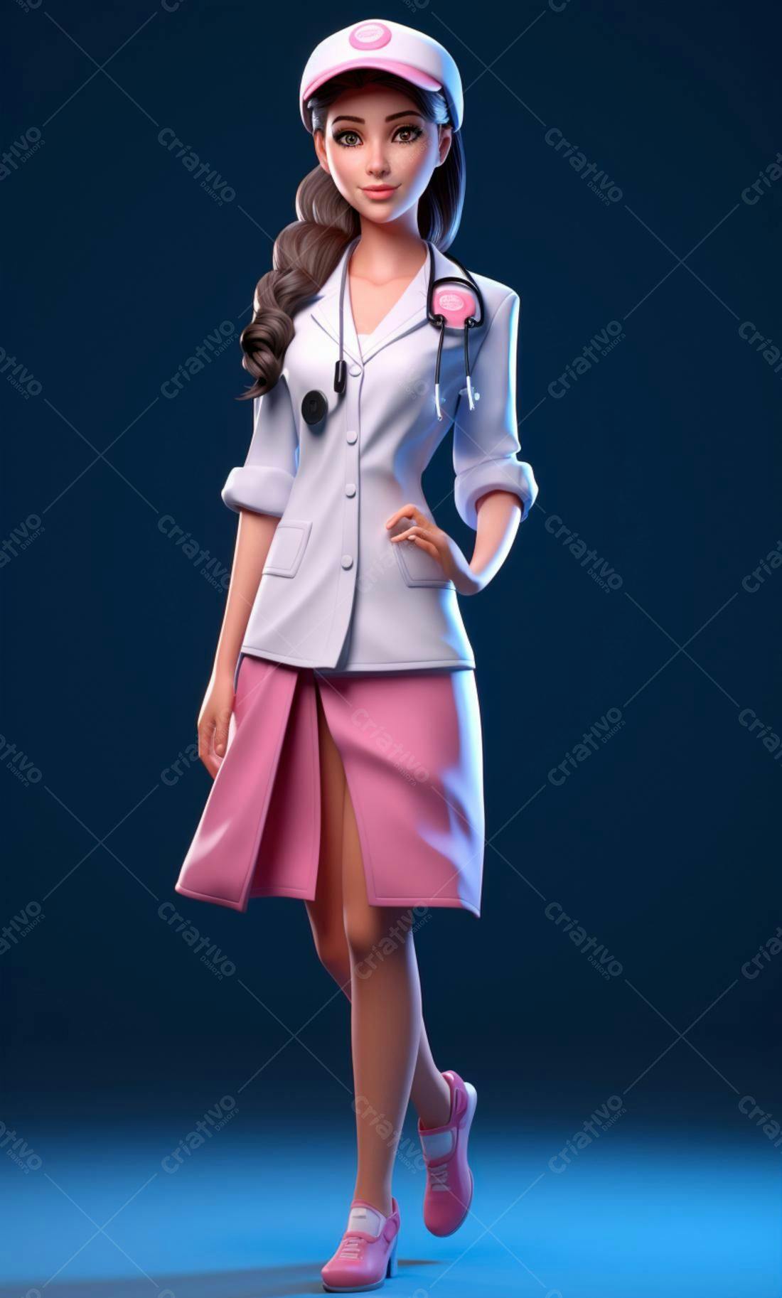 Médica animada rosa e branco