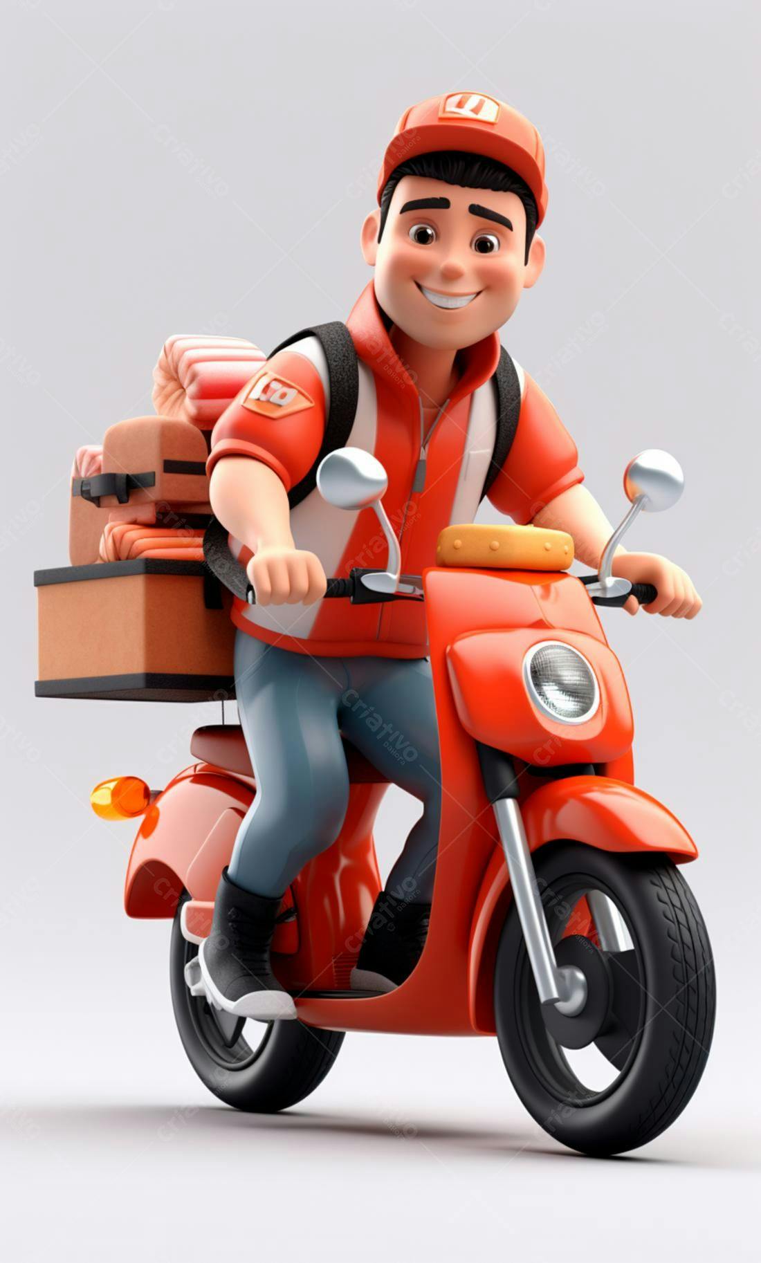 Entregador sorrindo em moto vermelha