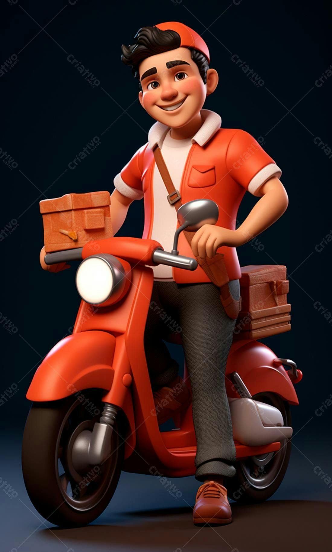 Entregador sorrindo com moto vermelha