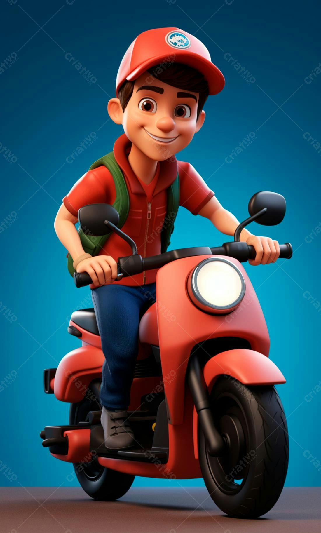 Menino entregador em moto vermelha