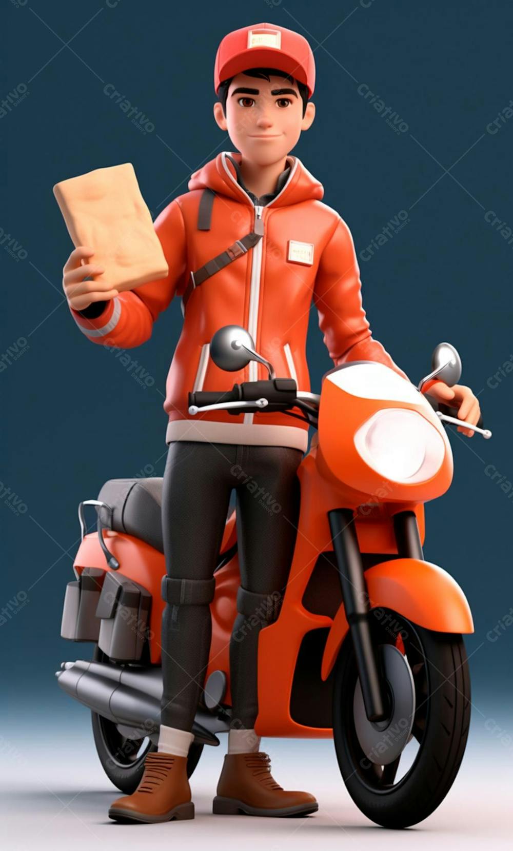 3d Delivery Rider Delivery guy with orange motorcycle holding package | Fotos IA Premium ...