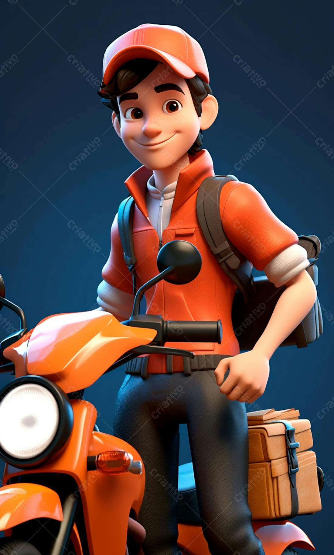 Entregador jovem com moto laranja