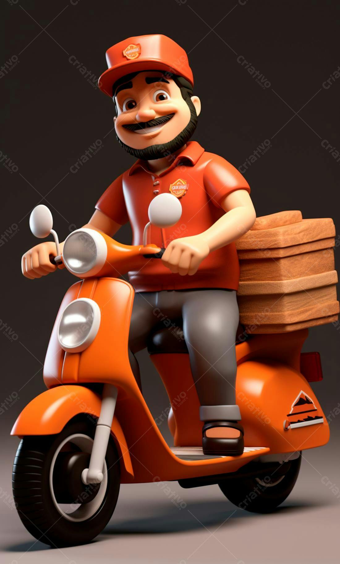Entregador feliz em scooter laranja