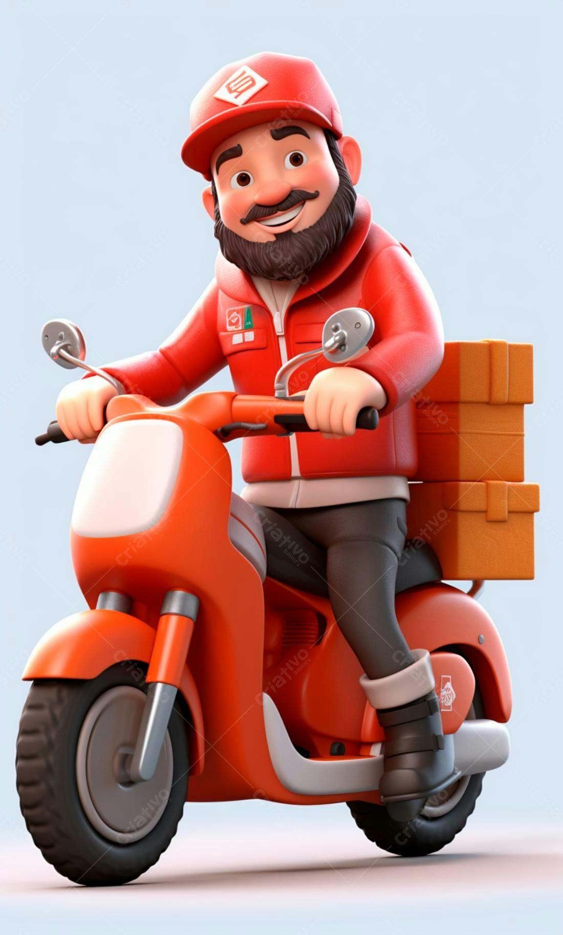 Entregador feliz em moto vermelha