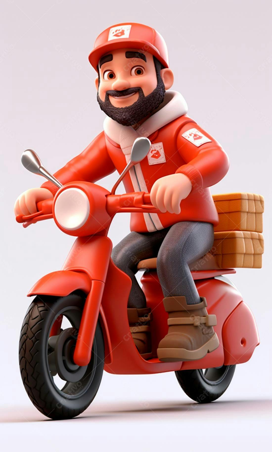 Entregador em moto vermelha transportando pizzas