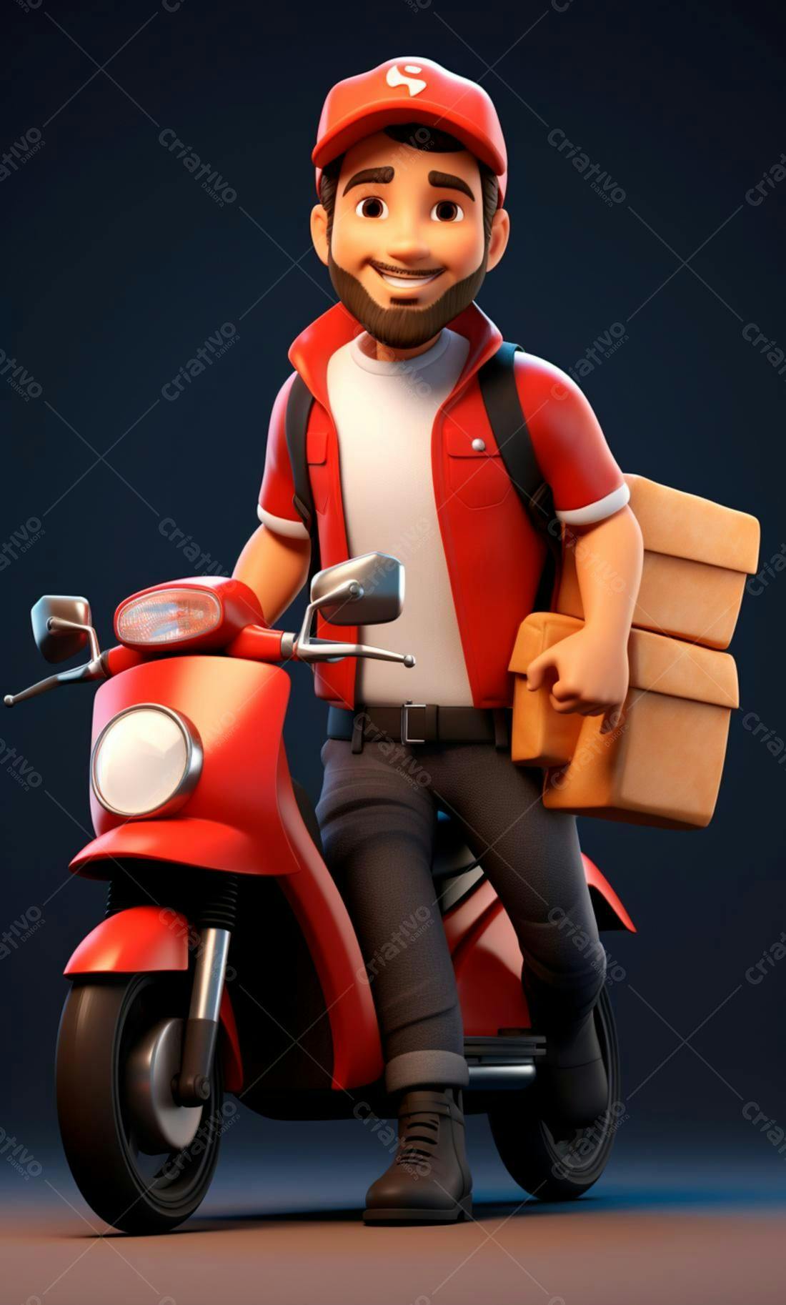 Entregador com scooter vermelha e pacotes