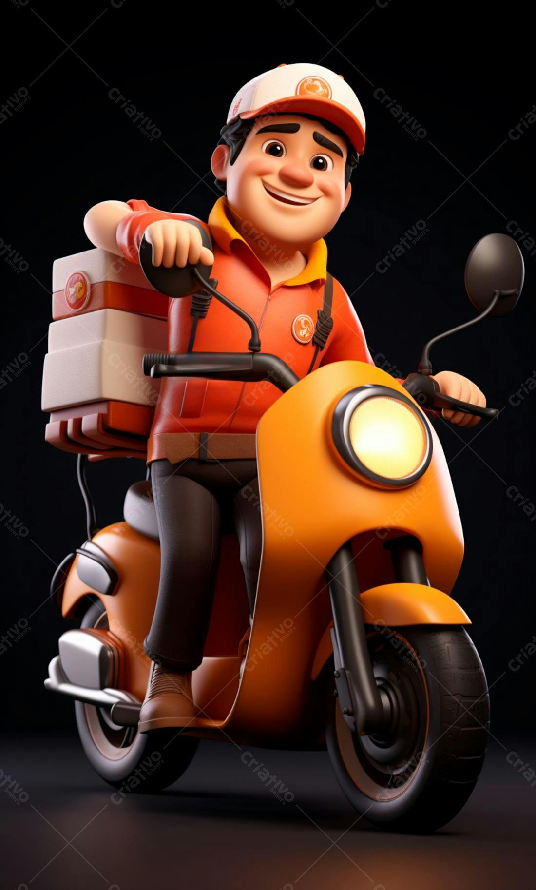 Entregador feliz em moto laranja