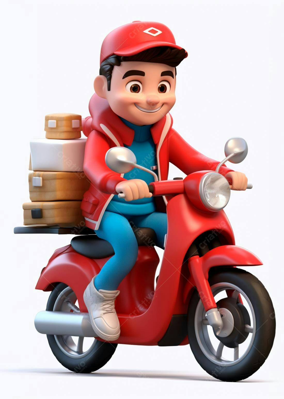 Entregador feliz em moto vermelha