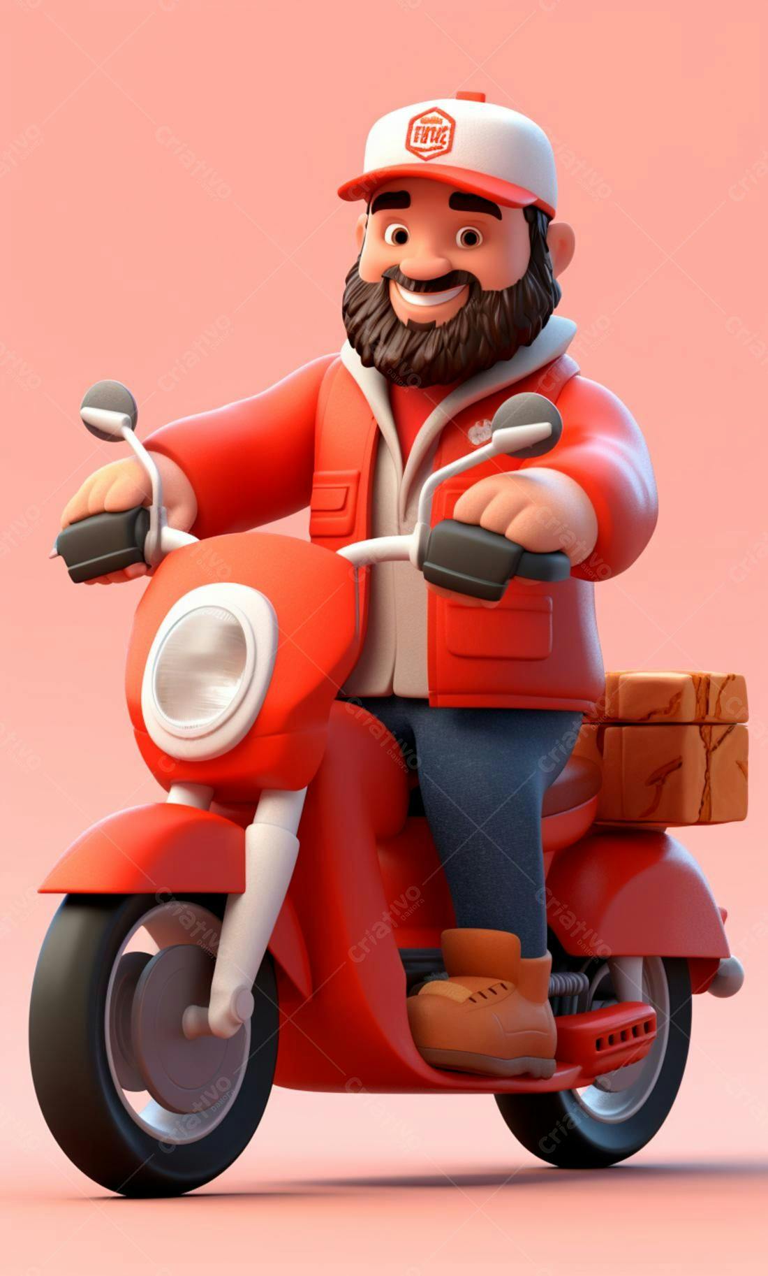 Entregador sorrindo em moto vermelha